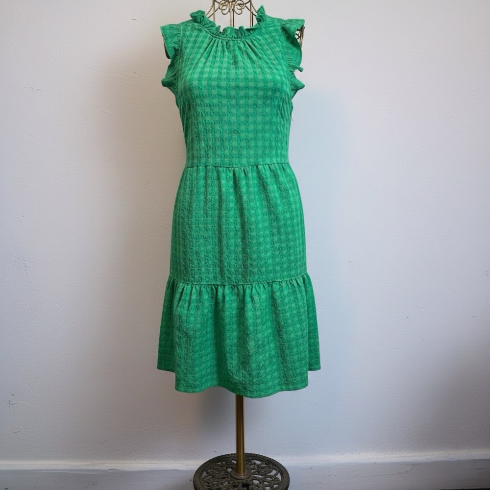 Anthropologie Maeve Green Checkered Lida Ruffle Dress NEW